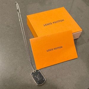 Louis Vuitton Dog Tag Locket Necklace black canvas